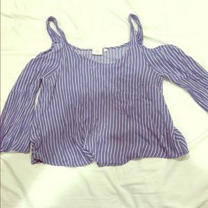 Off the shoulder blue/white pin striped top